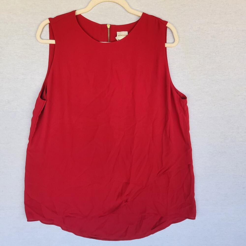Chico's Top Blouse Size 2 Large Red Sleeveless Office Career Christmas Holiday